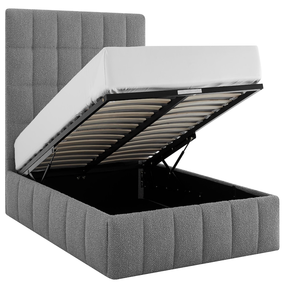 image 1 of 5ft King Size Grey,Ottoman Lift Up Storage Tall Headend Boucle Soft Fabric Upholstered Bed Frame