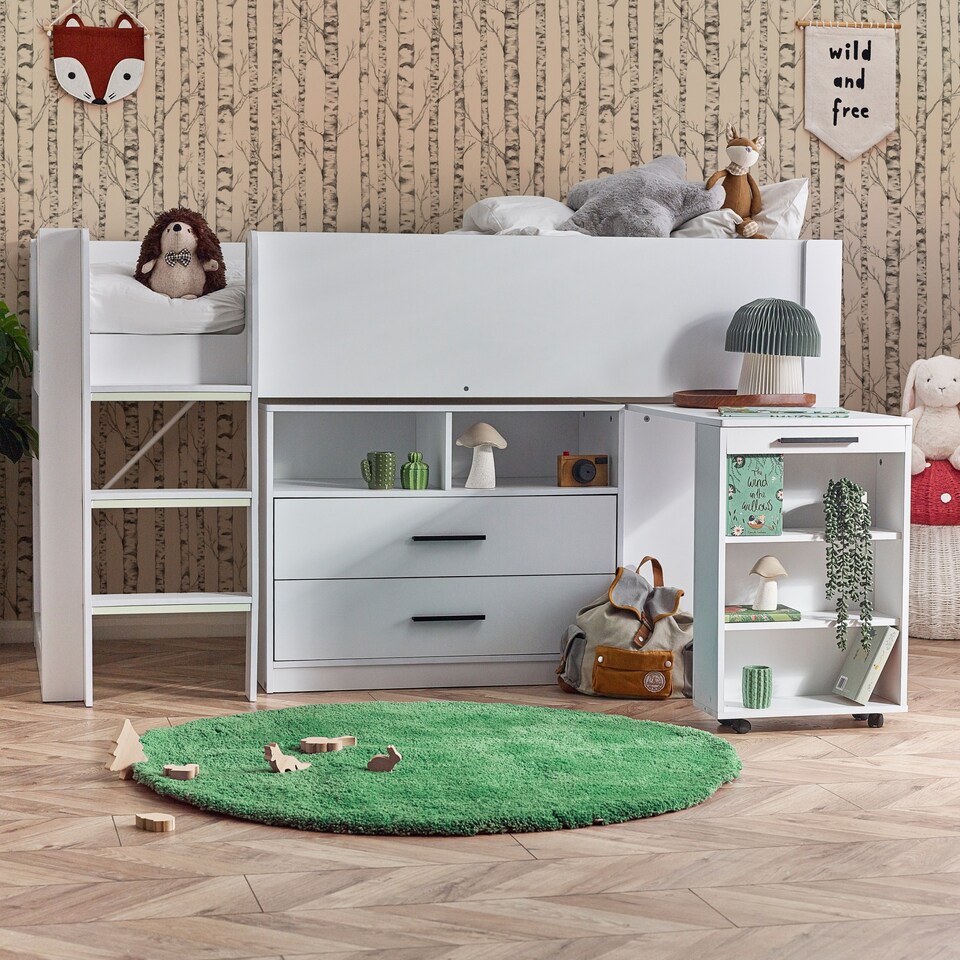 image 1 of Otis 90cm Single White Midsleeper Cabin Bed with Desk