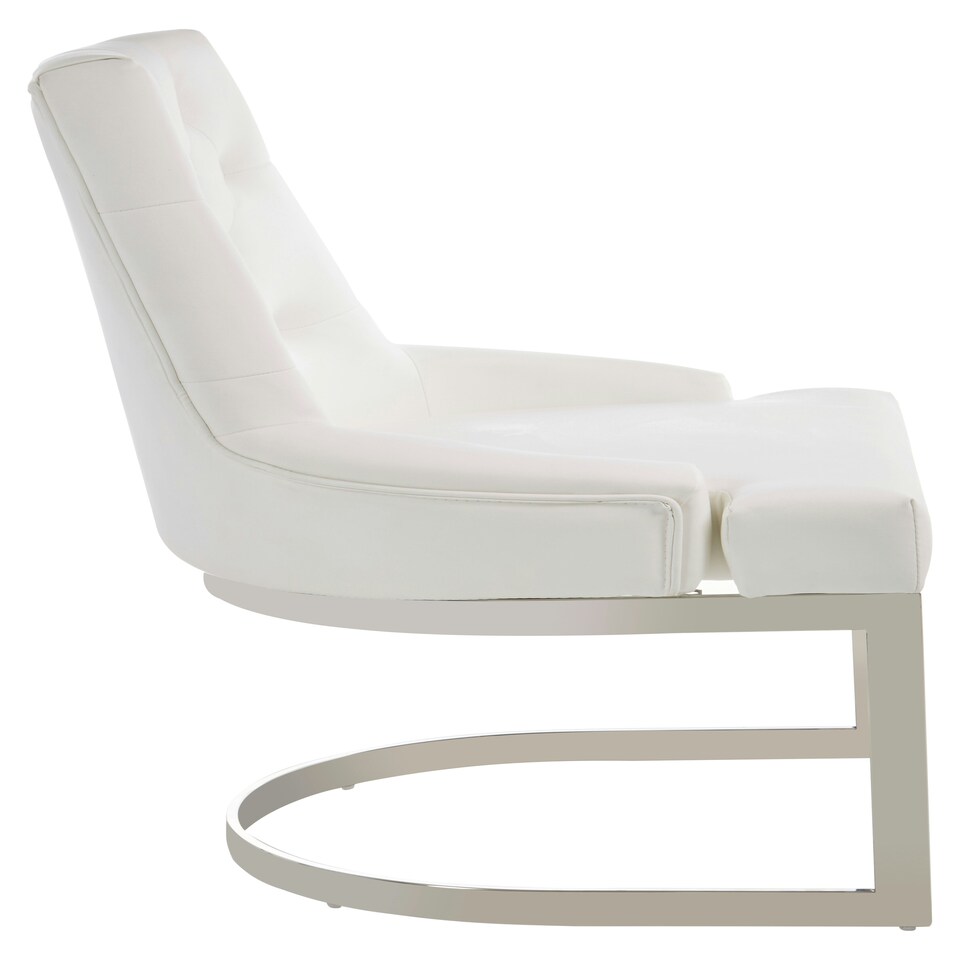 image 1 of Interiors by Premier Luxurious Ivory Faux Leather Dining Chair, Modern Chair With Button Tufted Backrest, Silver Finished Chair White