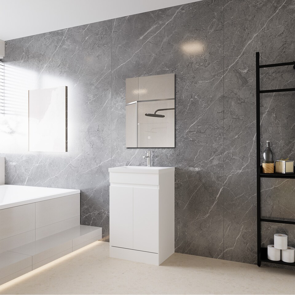 image 1 of AICA 500mm White Bathroom Vanity Unit With Basin Double Door Floor Standing Design Flat Packed