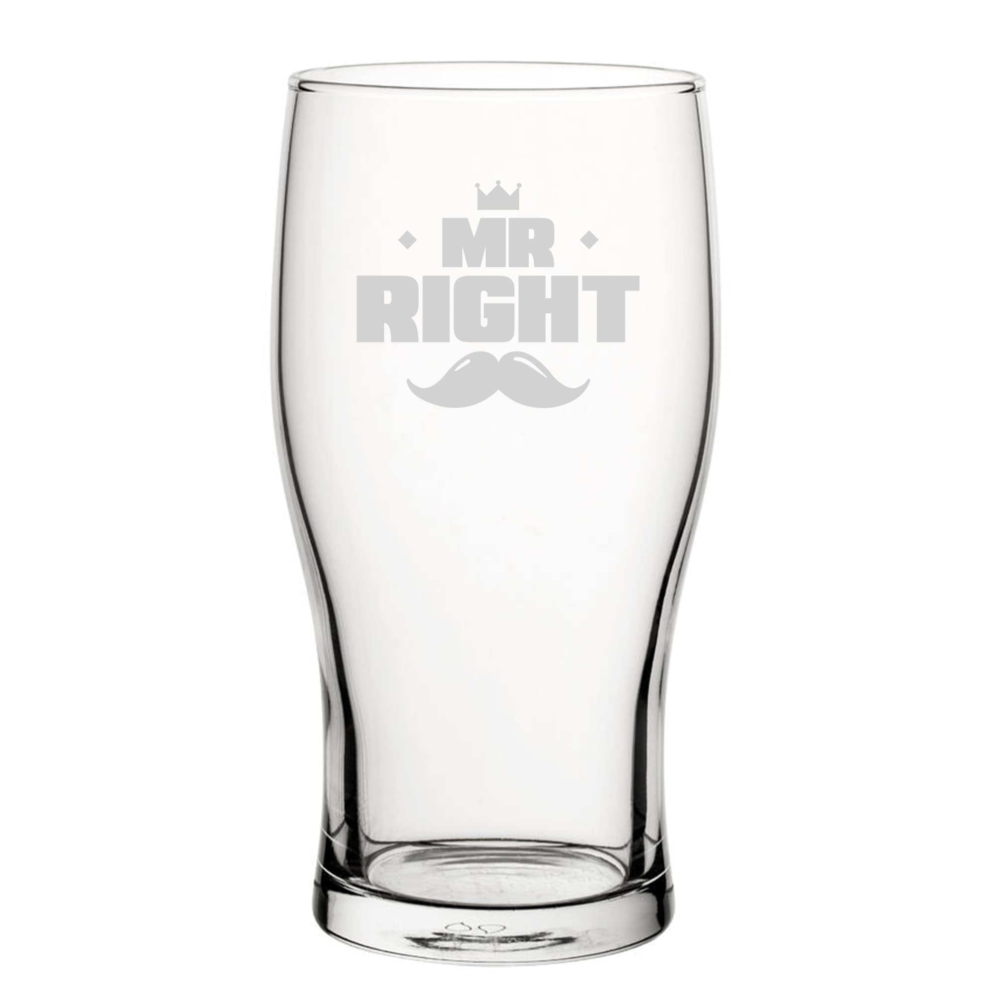 Personalised Mr Right Engraved Novelty Tulip Pint Glass Wedding
