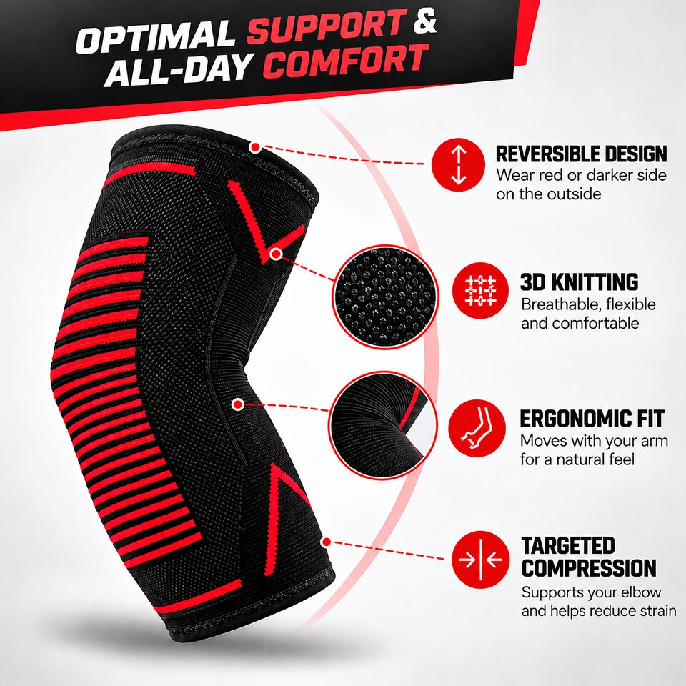 image 1 of aZengear Elbow Support Brace (Pair) for Men, Women, Golfers Elbow Compression Sleeves - Tendonitis, Arthritis, Weightlifting (L)