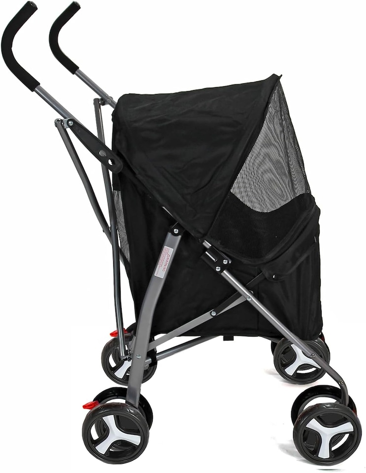 image 1 of Pet Stroller Dog Cat Puppy Pram Pushchair Travel Cart Jogging Buggy Carrier (Black with Cover)