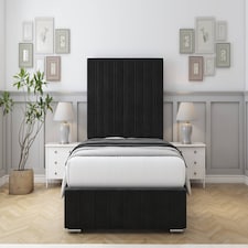 Sloomy Langston Black Plush Bed Frame With Mattress With 50" Upholstered Headboard 5' King