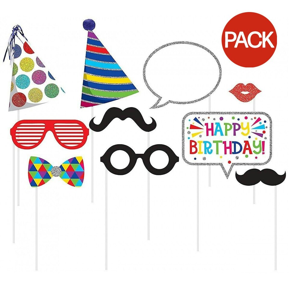 Creative Party Birthday Photobooth Props (Pack of 10) - Multicoloured - One Size