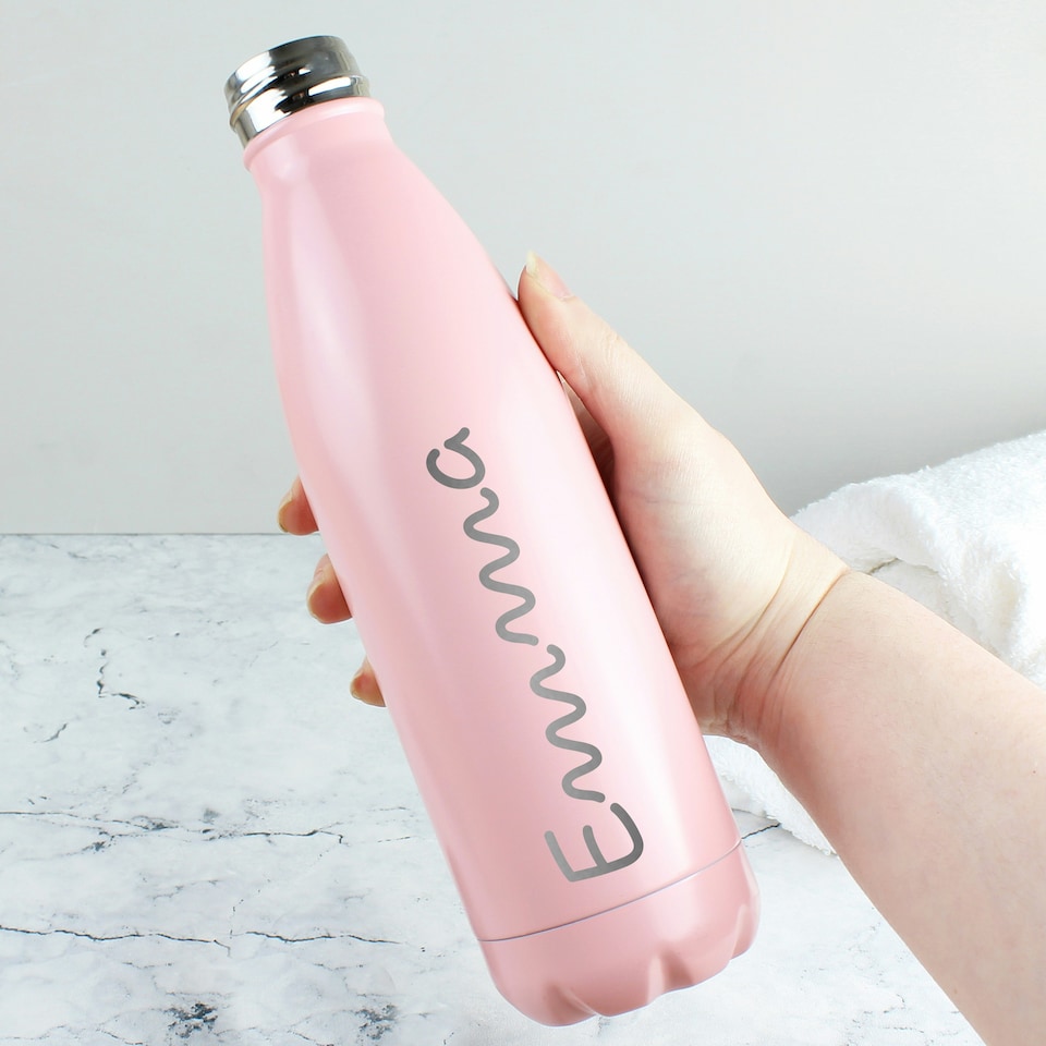 image 1 of Personalised Name Only Pink Metal Insulated Drinks Bottle