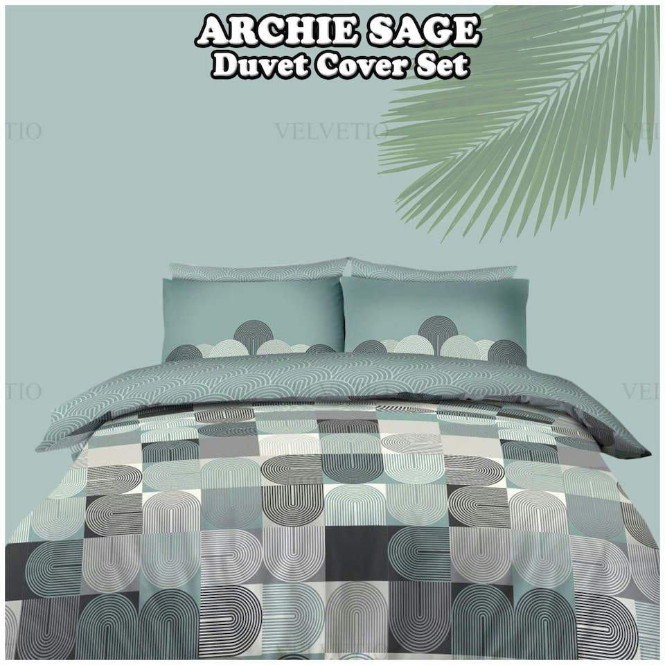 image 1 of VELVETIO Archie Complete Duvet Cover Set with Fitted Sheet Soft Polycotton Bedding Sets Green | Double