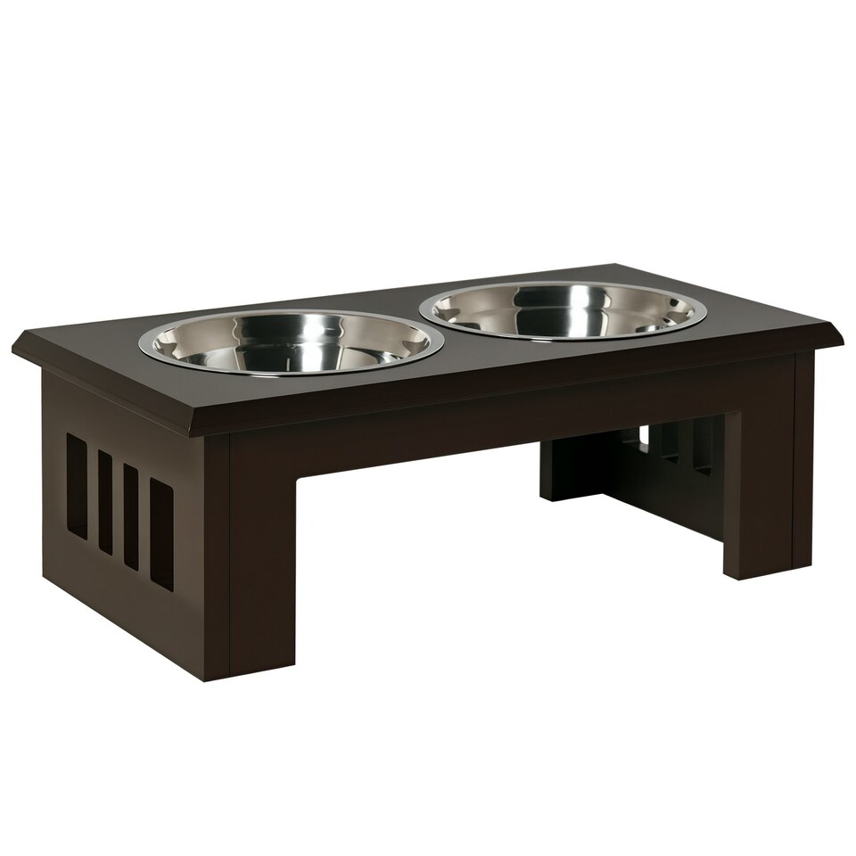 image 1 of PawHut Raised Dog Bowls Pet Feeder Raised Elevated Stainless Steel Food Brown