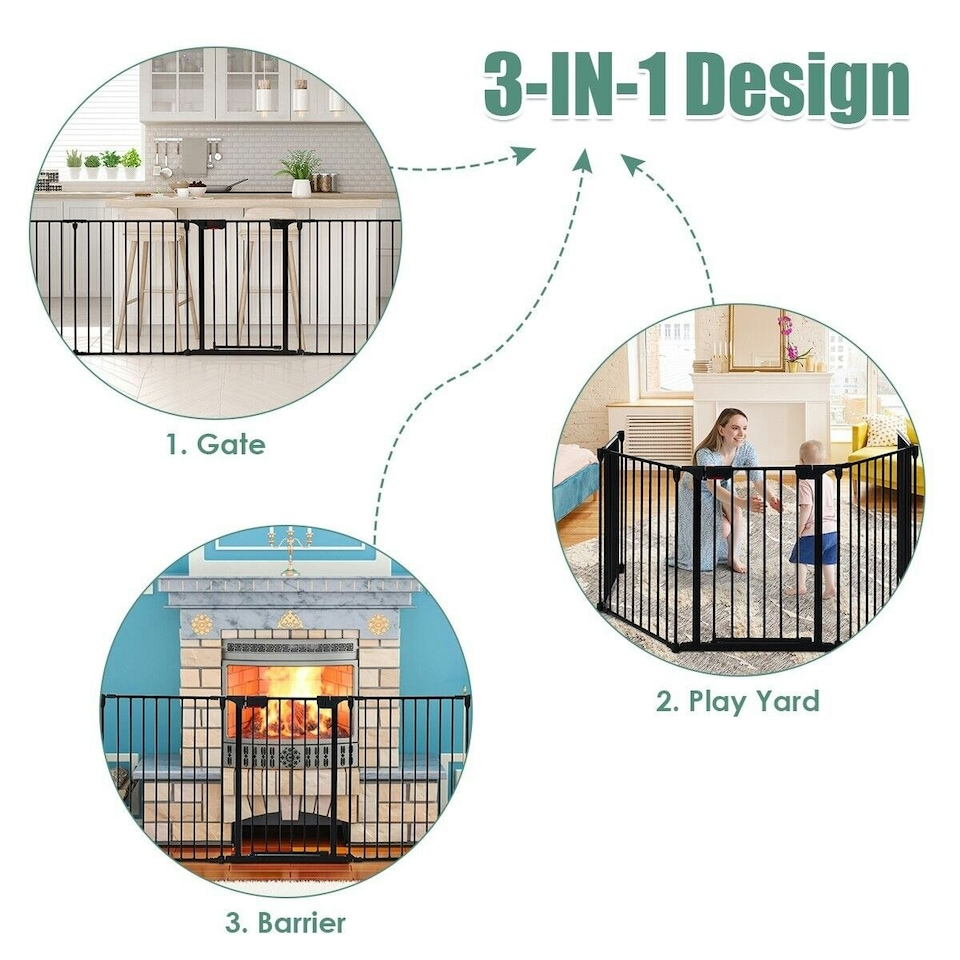 image 1 of COSTWAY 5 Panel Fireplace Fence Room Divider | Black | Not provided