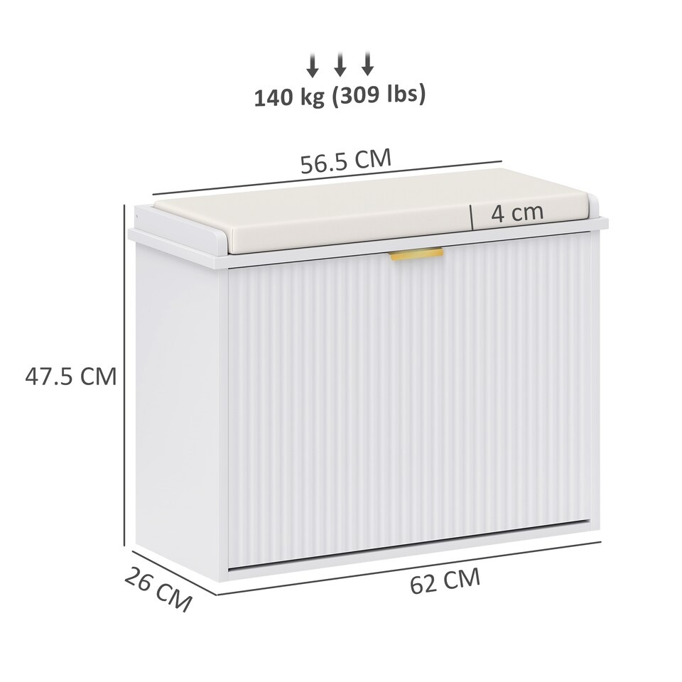 image 1 of HOMCOM Shoe Storage Bench with Cushion and Flip-Drawer 62x26x47.5cm White