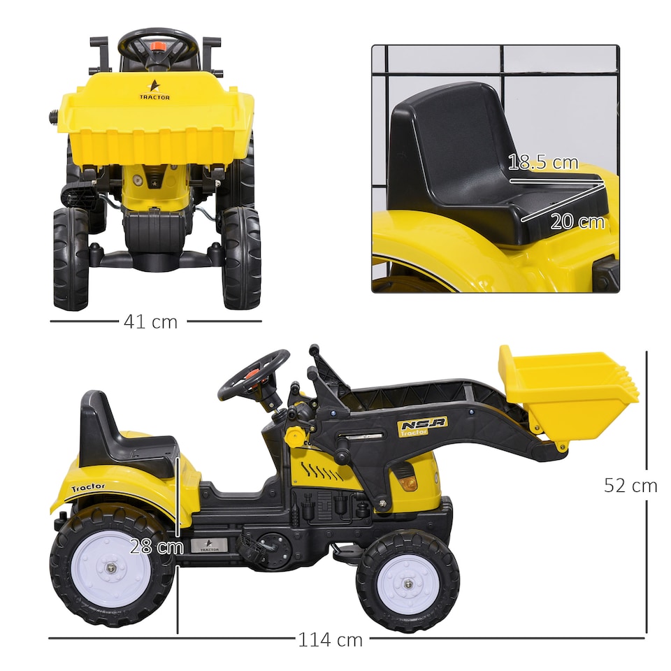 image 1 of HOMCOM Pedal Go Kart Ride On Excavator W/ Front Loader Digger, Four Wheels Child