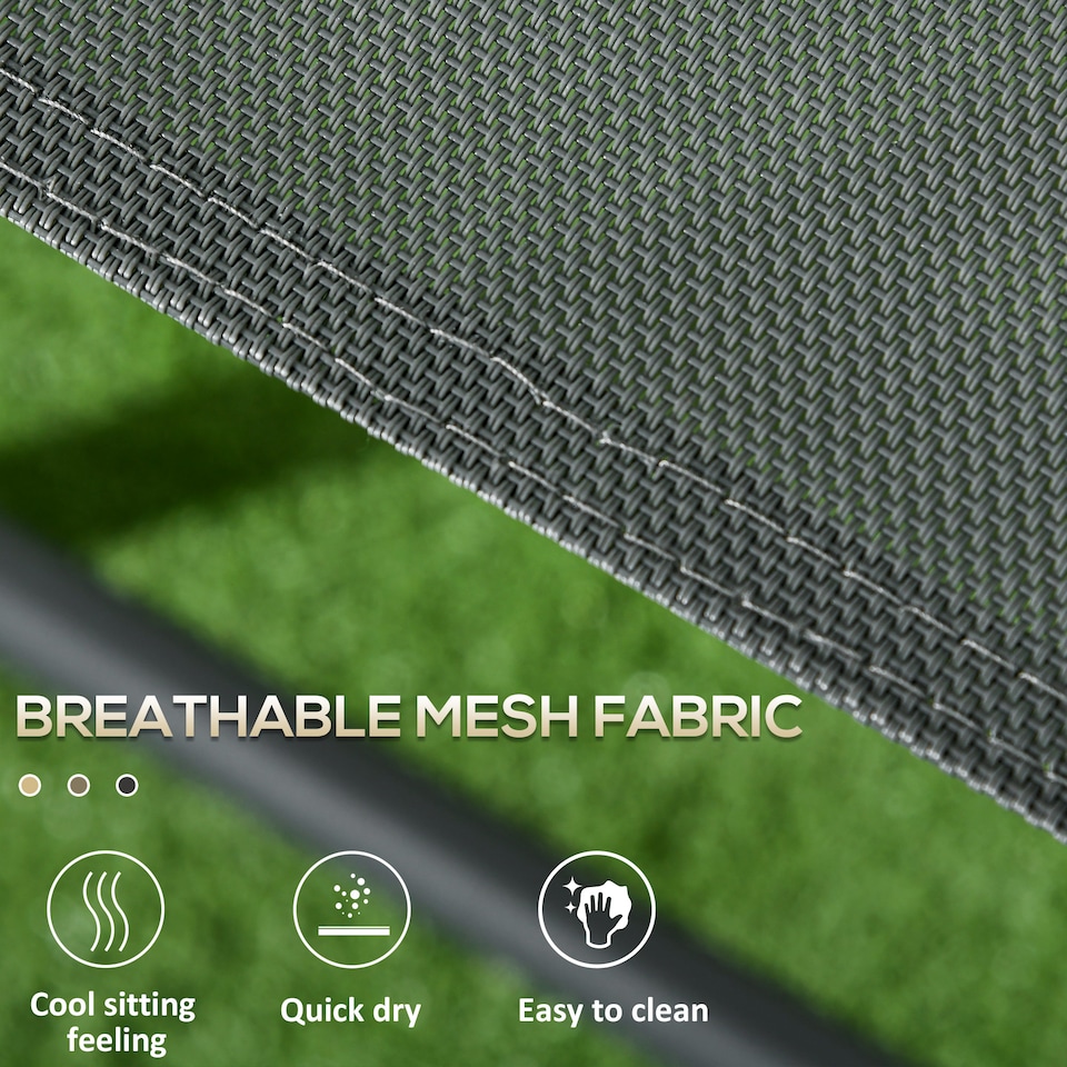 image 1 of Outsunny Garden Bistro Set, 3 Pieces Table and Chairs Set, Outdoor Garden Furniture with Foldable Breathable Mesh Fabric Armchairs & Glass Top Coffee Table | Grey