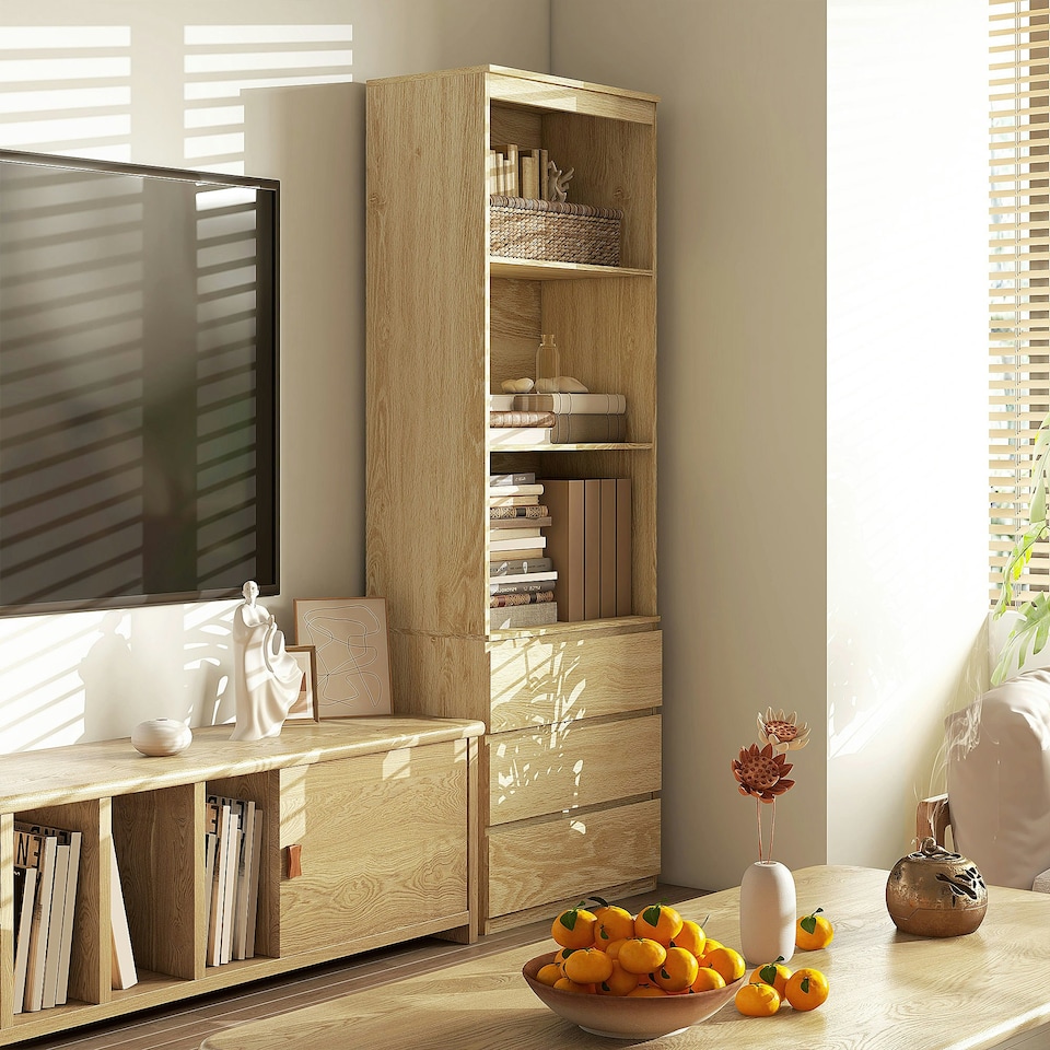 image 1 of HOMCOM 180cm Tall Bookshelf Free Standing Storage Shelf Unit Oak