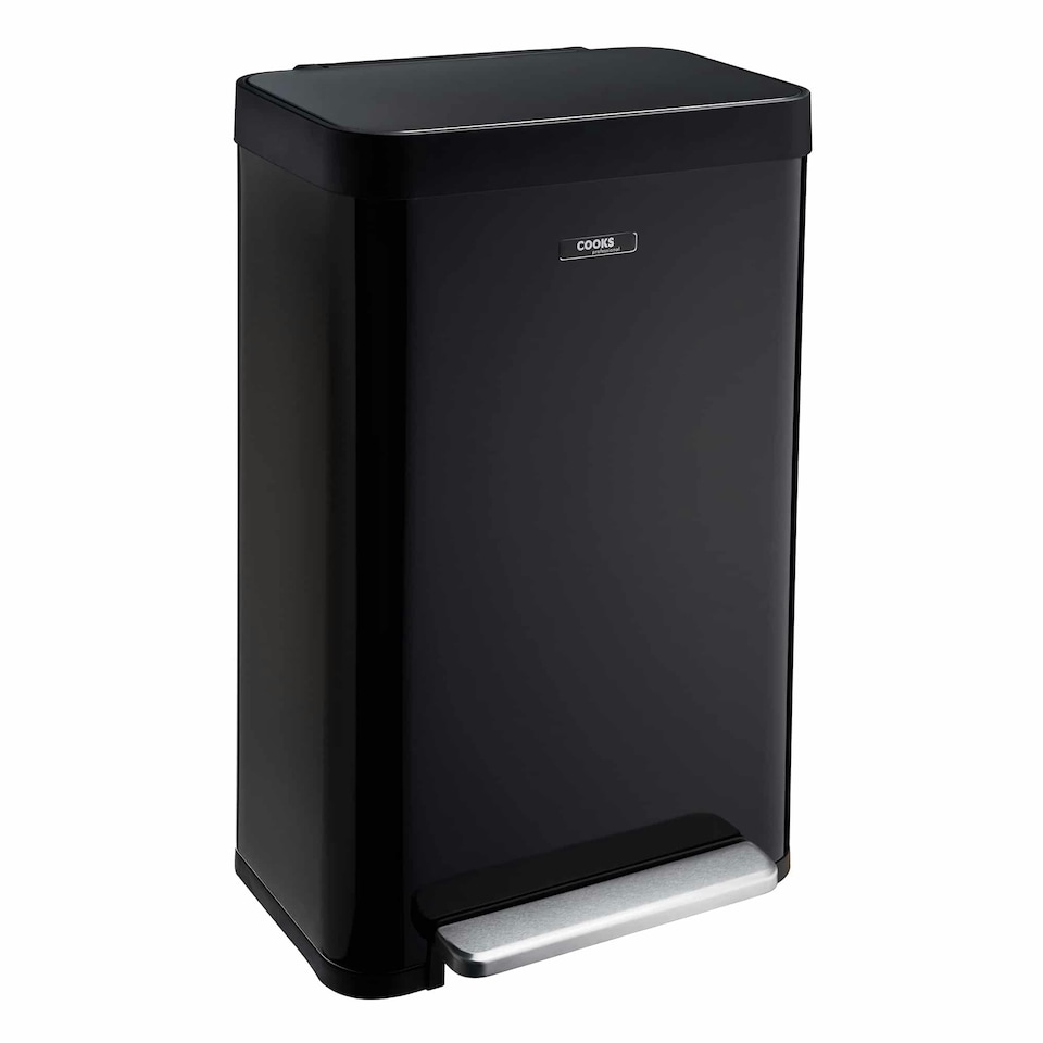 image 1 of Cooks Professional X-Large Pedal Bin 65L - Stainless Steel Handsfree Kitchen Recycling Waste Dustbin - Matt Black Black