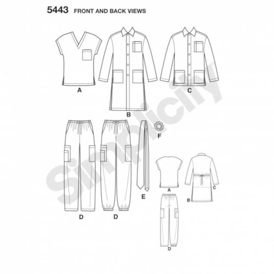 image 1 of Simplicity 5443 Paper Sewing Pattern – Men’s & Women’s Jackets, Trousers, Ties & Tops, Sizes XL–XXXL, Easy