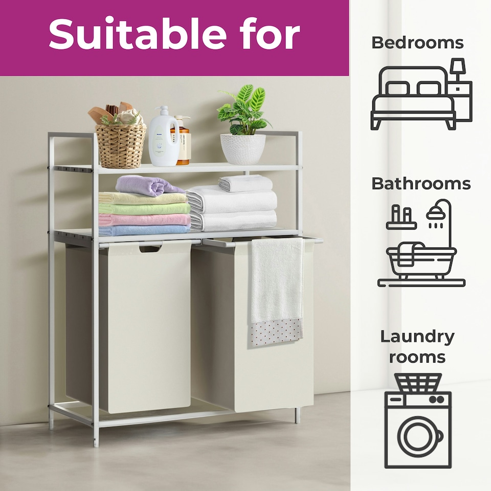 image 1 of Neo White Laundry Basket Hamper With 2 Shelves White