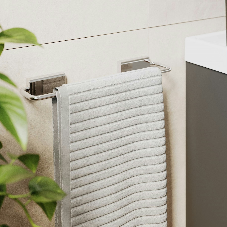 image 1 of Cosmic Wall Mounted Towel Rectangular Rail with Chrome Finish for Bathroom 31cm