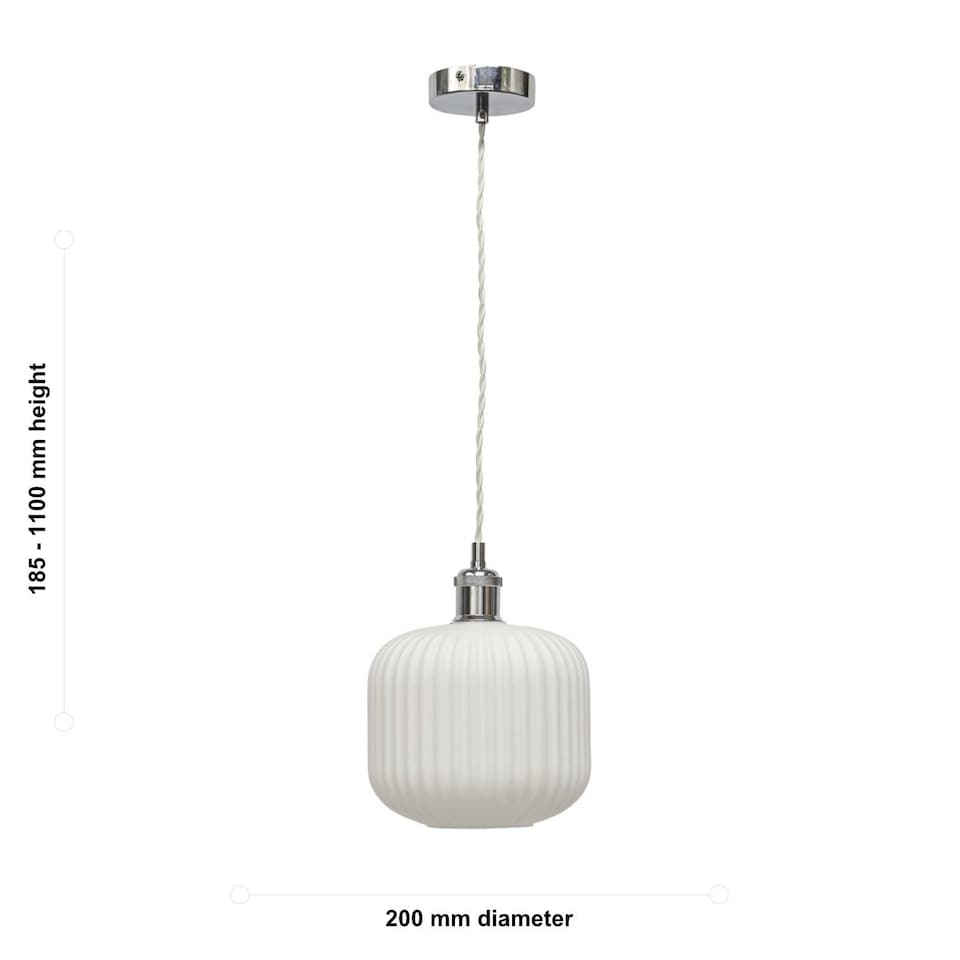 image 1 of Set of 2 Bento - White Ribbed Glass Chrome Retro Pendant Fittings