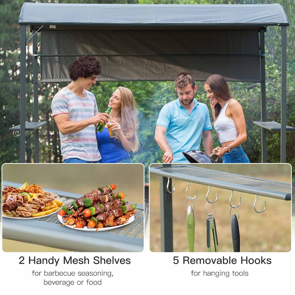 image 1 of Outsunny 2.2 x 1.4m BBQ Shelter, Outdoor Grill Gazebo Canopy with Shelves, Hanging Hooks, and Metal Frame, for Garden Patio Backyard