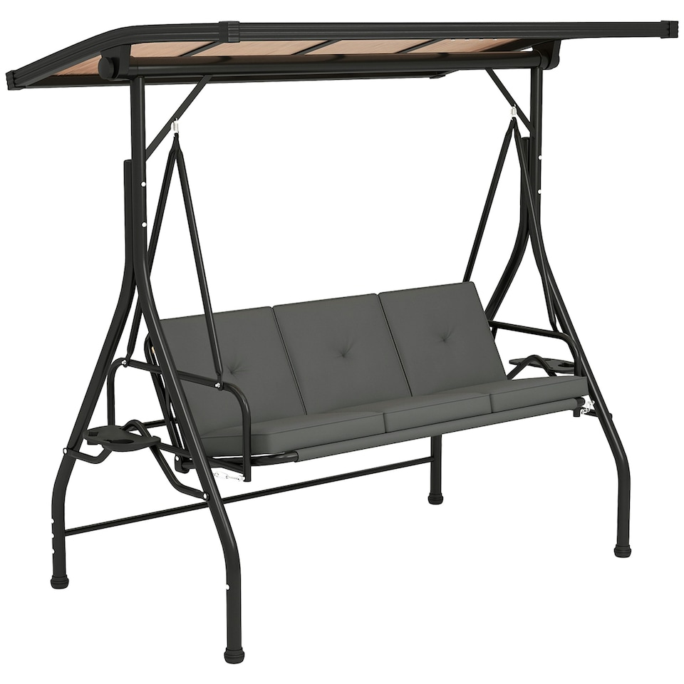 image 1 of Outsunny 3 Seater Garden Swing Seat Bed, Convertible Swing Chair Black | Black