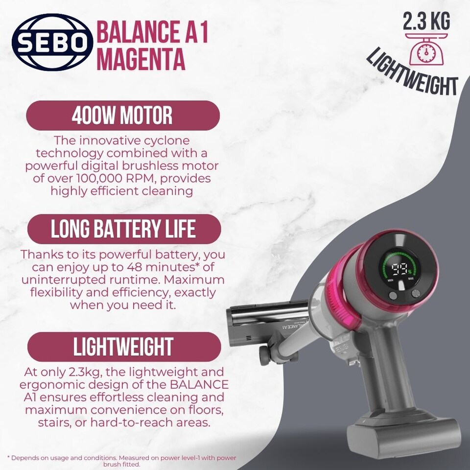 image 1 of Sebo Stick Vacuum Cleaner Balance A1 Magenta