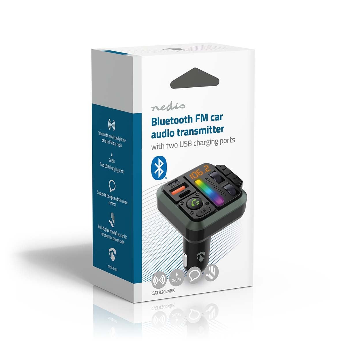 Nedis Bluetooth FM Car Transmitter with Dual USB Charging, Hands-Free  Calling, Bass Boost, Treble & Bass Control, Bluetooth 5.3, USB-C PD 20W &  USB-A 18W - Black