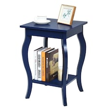 COSTWAY Sofa Side Table With Open Storage Shelves Blue