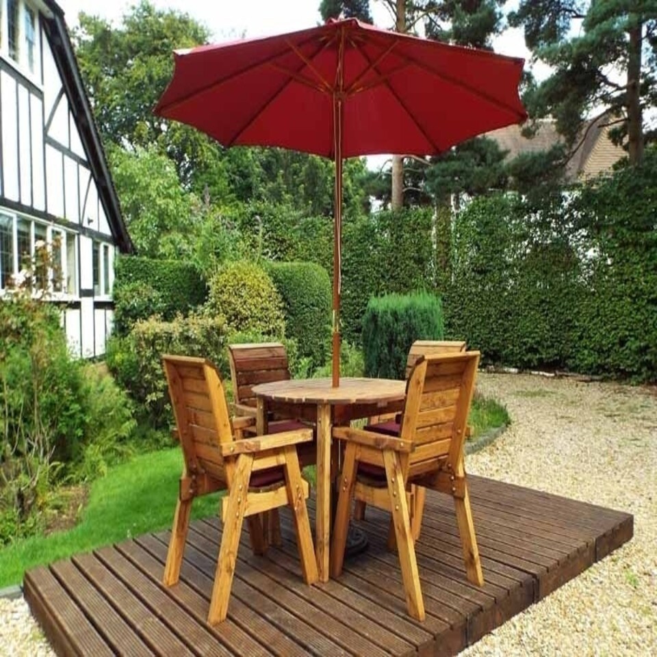 image 1 of Four Seater Round Table Set with Cushions - W230 x D230 x H98 - Fully Assembled - Burgundy