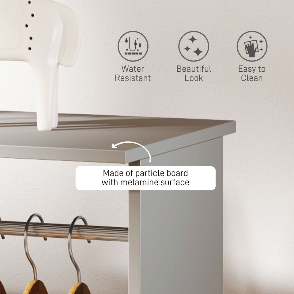 image 1 of HOMCOM Double Open Wardrobe on Wheels, Bedroom Wardrobe with Clothes Hanging Rails, 3 Storage Shelves, Mobile Garment Rack for Cloakroom, Hallway, Grey