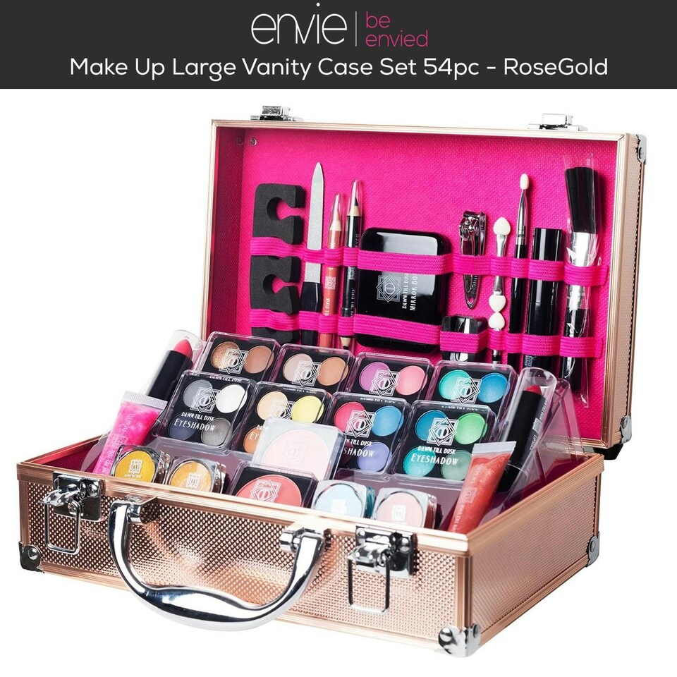 image 1 of Dawn Till Dusk 54 Pcs Makeup Set with Travel Vanity Box, Rose Gold N/A