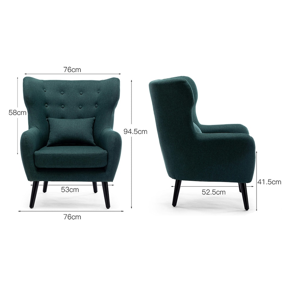 image 1 of Winslow Wing Back Fabric Occasional Button Back Armchair w Footstool (Green)