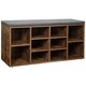 image 1 of 10-Compartment Entryway Shoe Storage Cabinet with Cushioned Seat, Rustic Brown and Grey