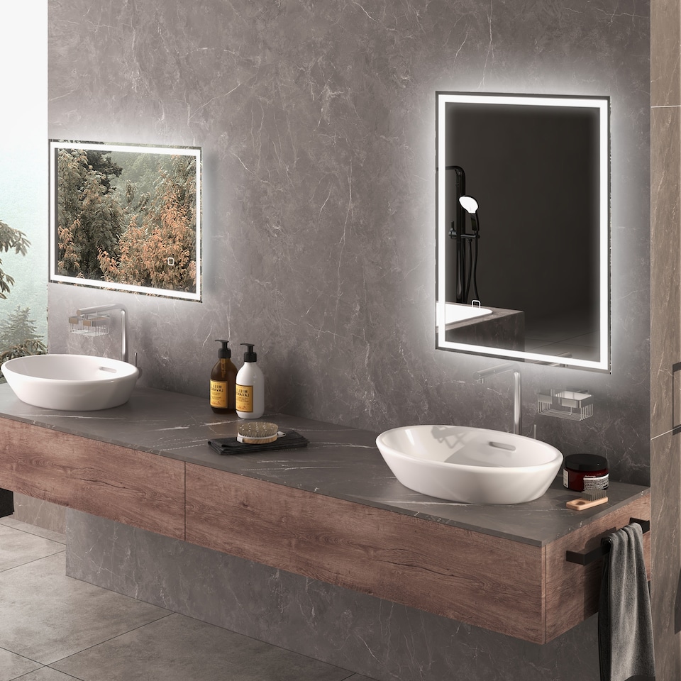 image 1 of HOMCOM Bathroom Mirror with LED Lights, Illuminated Makeup Mirror with 3 Colours, Defogging Film and Memory Function