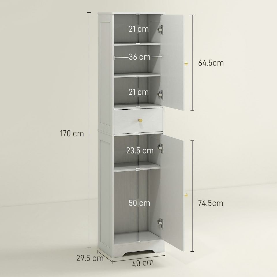 image 1 of HOMCOM Tall Bathroom Storage Cabinet with Arch Doors Adjustable Shelf White White