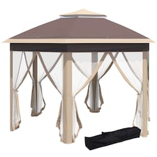 Outsunny 3x4m Hexagon Gazebo w/ Mesh Curtains Outdoor Garden, Khaki