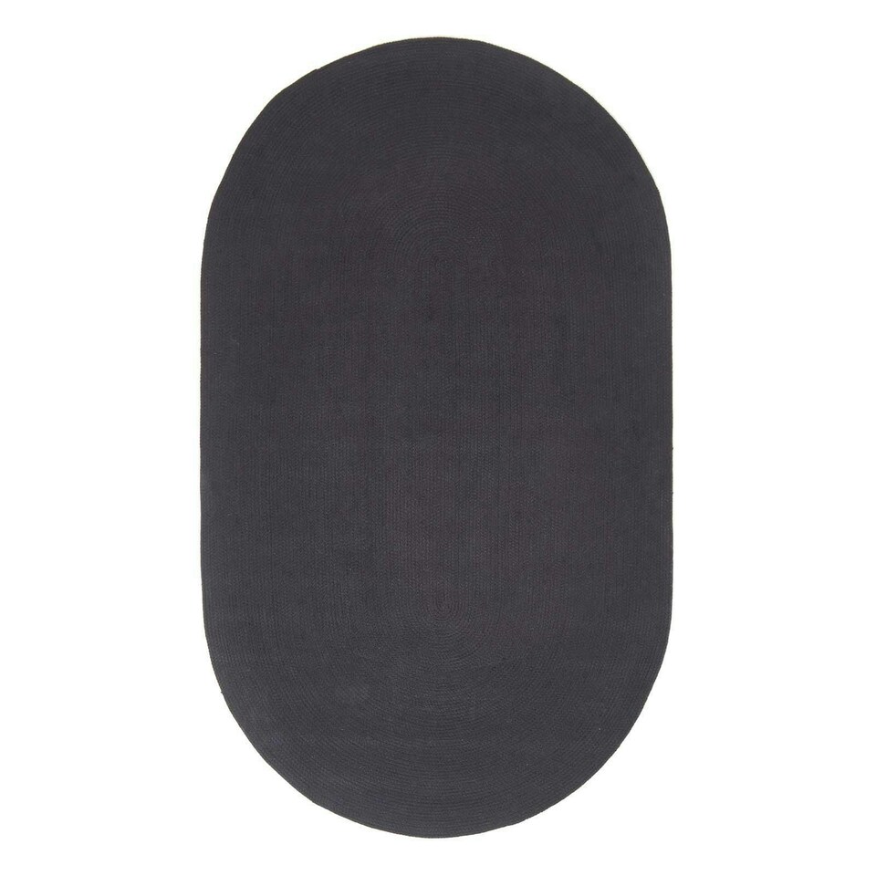 image 1 of Homescapes Black Handmade Woven Braided Oval Rug - 90 x 150 cm | Black | Black
