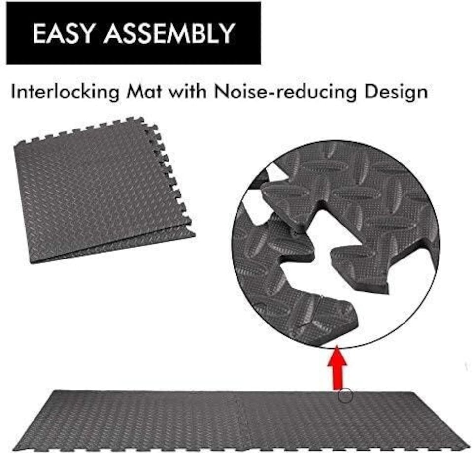 image 1 of 4pcs Black EVA Gym Flooring Puzzle Mat 60x60cm Interlocking Non Slip Floor Tiles for Home Workout, Yoga & Fitness