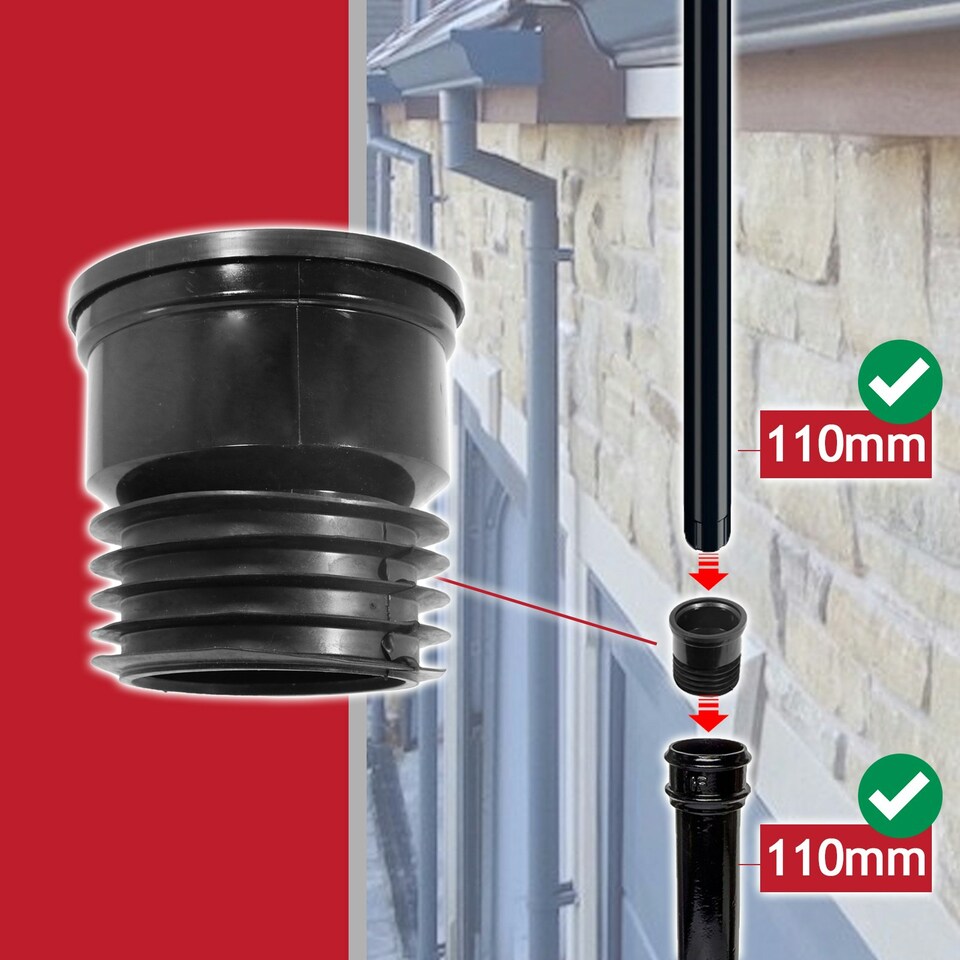 image 1 of SPARES2GO 110mm / 4" Soil Pipe to Clay / Cast Iron Push Fit Waste Drain PVC Connector Adaptor