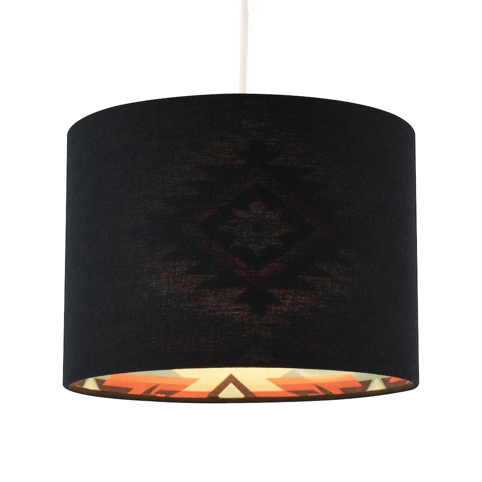 image 1 of Modern Colourful Aztec Designed Lamp Shade with Black Linen Fabric