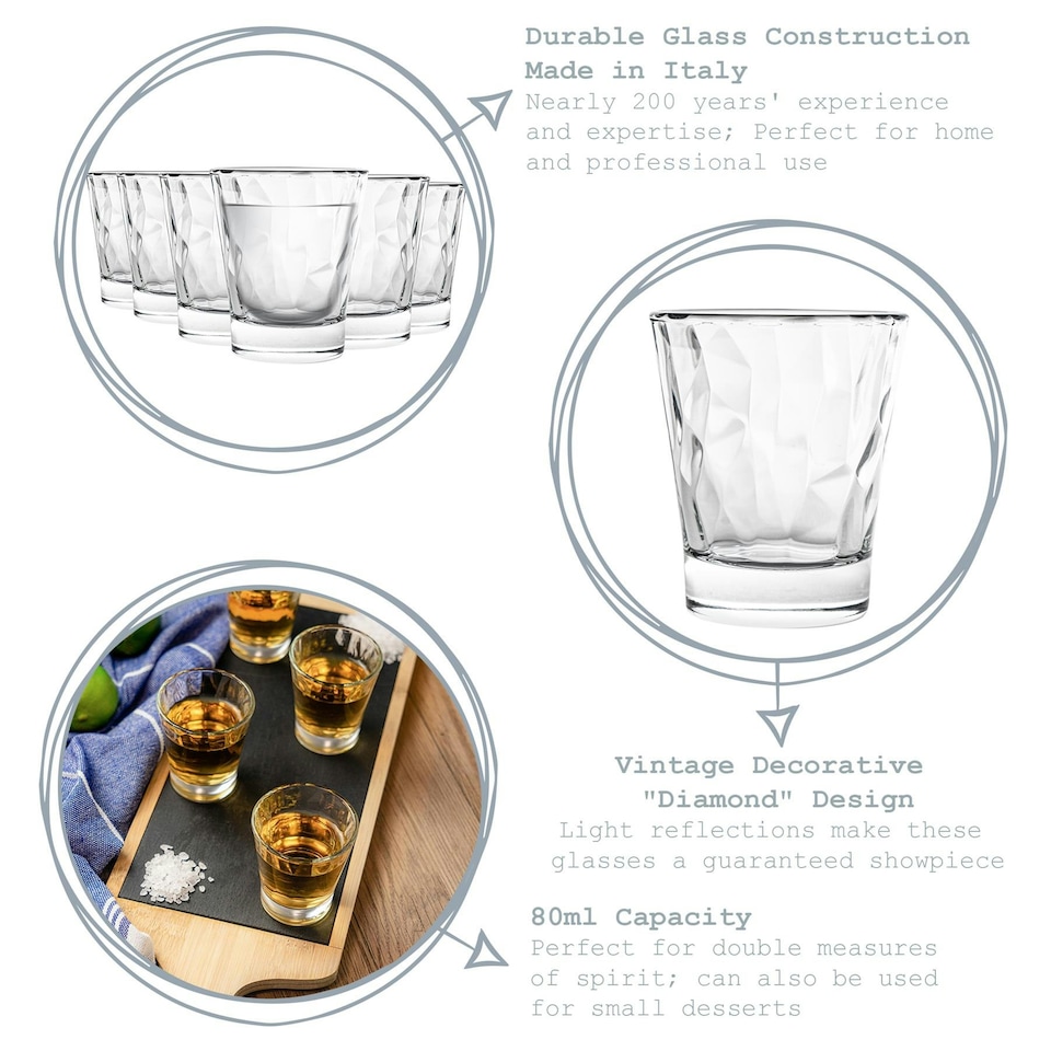 image 1 of Bormioli Rocco Diamond Shot Glasses - 80ml - Pack of 6 Clear