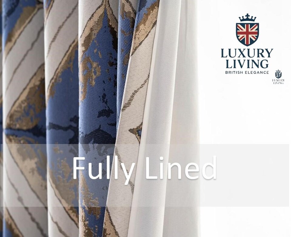 image 1 of Luxury Diamond Jacquard Fully Lined Ring Top Curtains with Metallic Thread 168cm x 183cm Blue/Gold | Blue | Blue/Gold | 1