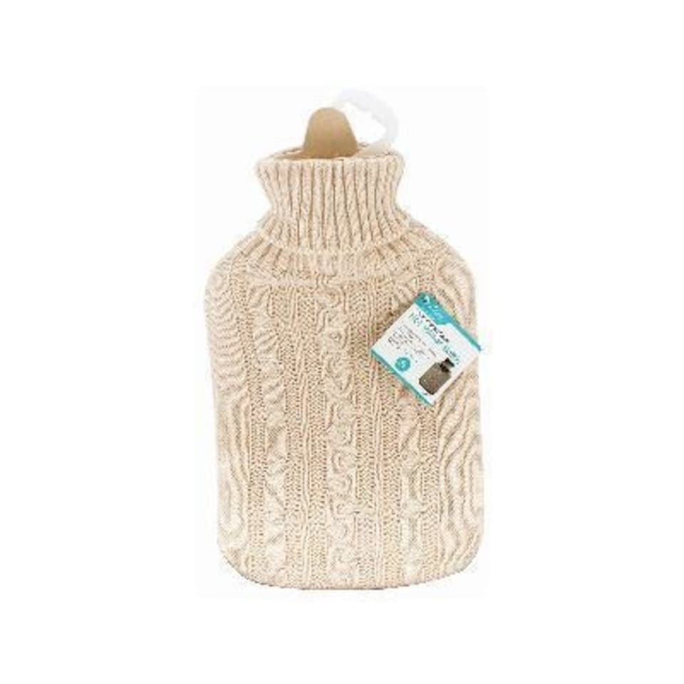 Ashley Hot Water Bottle & Cable Knit Cover - 1.8L - Hot Water Bottle Leakproof Neck Shoulder Feet