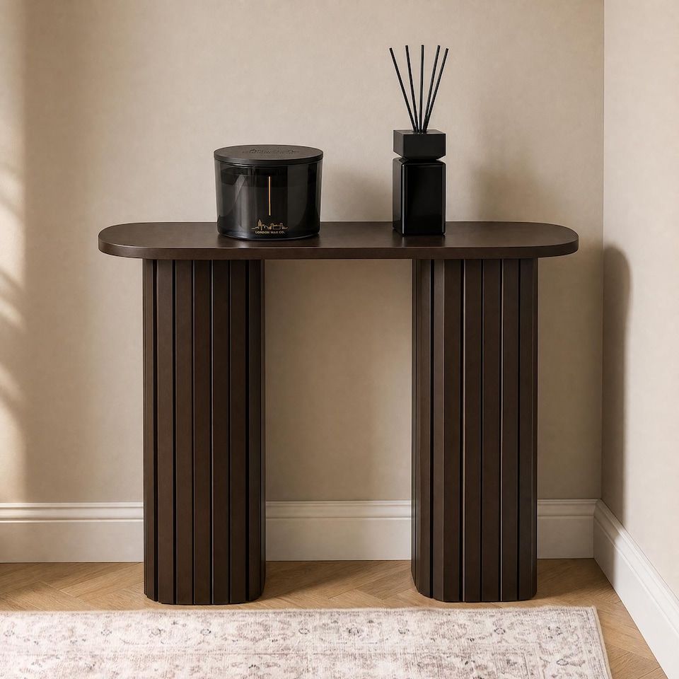 image 1 of OHS Madison Console Table Ribbed Engineered Wood Entryway Display Desk