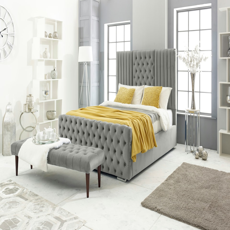 Lorina Plush King Bed Frame - Silver