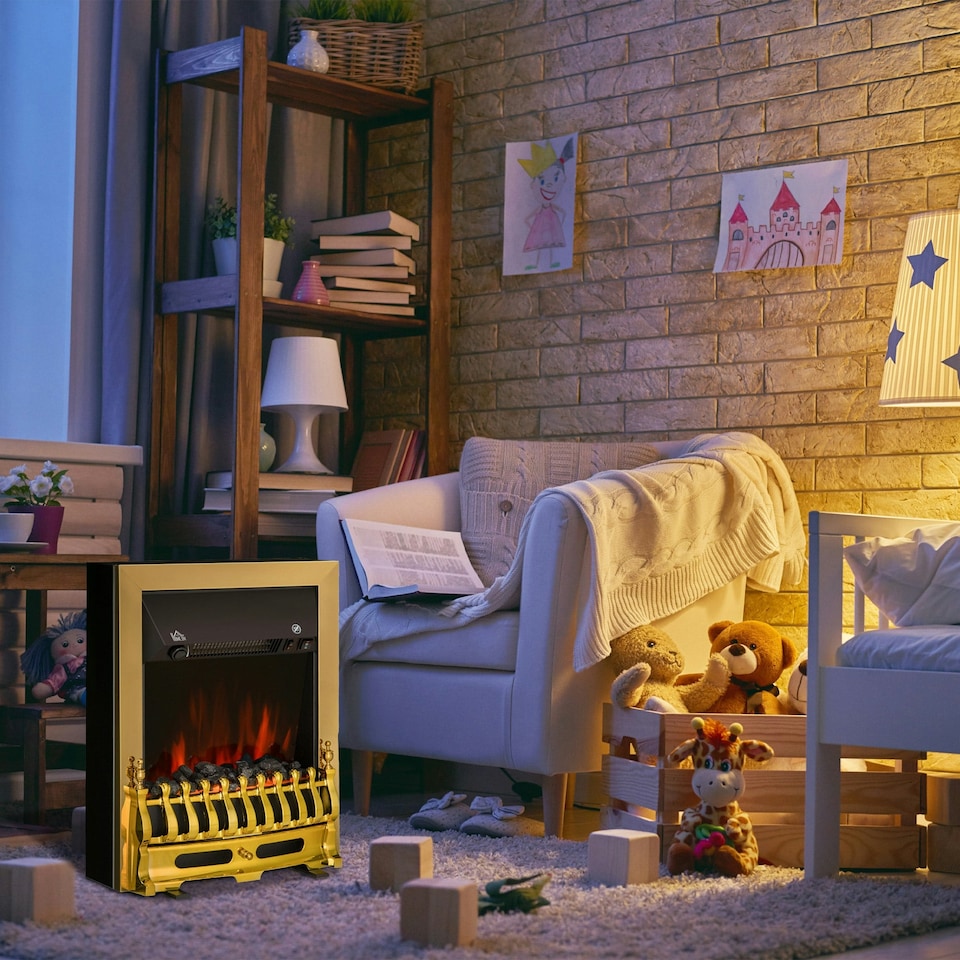 image 1 of HOMCOM Electric Fireplace 1 & 2KW LED Fire Flame for Living Room Golden