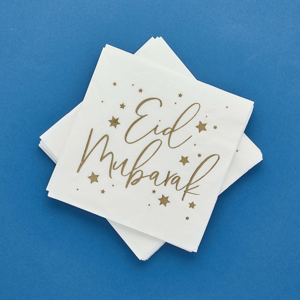 image 1 of Eid Foil Luncheon Napkins 3Ply 33cm - Pack of 16 | White