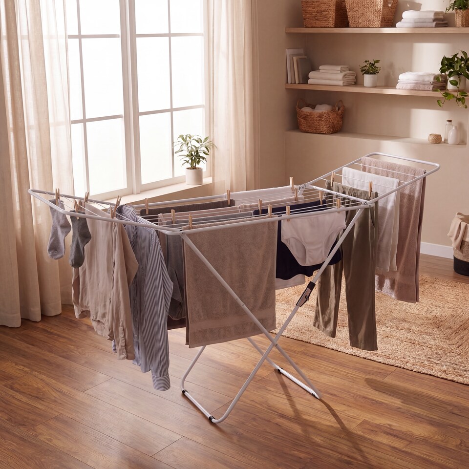 image 1 of Home Vida Winged Airer Freestanding Metal Folding Clothes Drying Rack