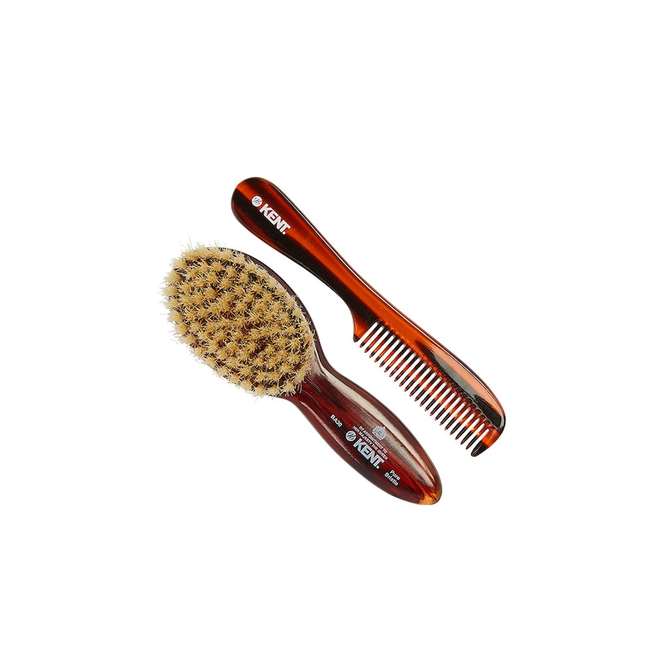 image 1 of Kent Brushes Soft Natural Bristle Baby Brush and Comb Set