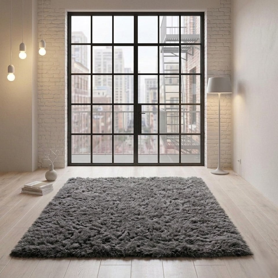 image 1 of Shaggy Fluffy Rug Ultra Soft Plush Modern Floor Rug Non Slip Reverse | Grey | 160 x 230cm
