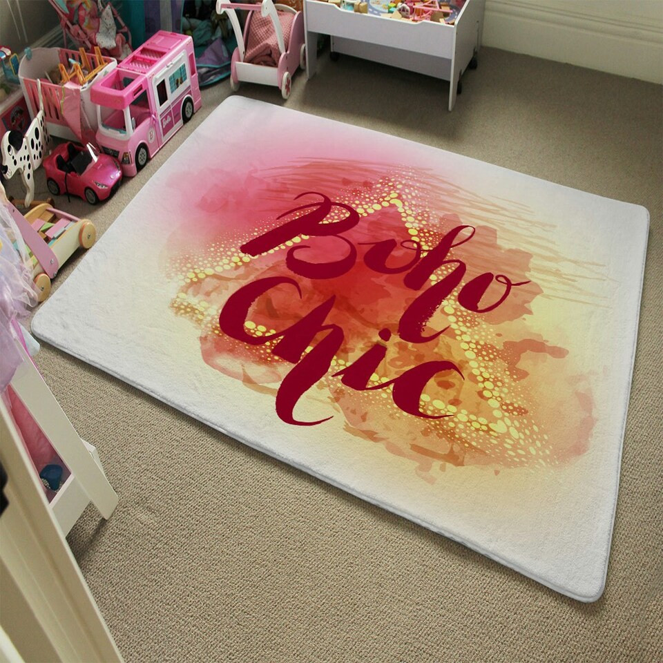image 1 of Boho Chic lettering on beautiful watercolor background (Rug) Red | Medium: 80x150cm